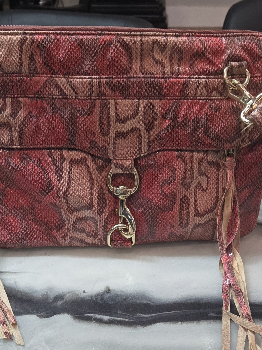Rebecca Minkoff MAC Crossbody Bag Red Python Snakeskin Leather Fringe